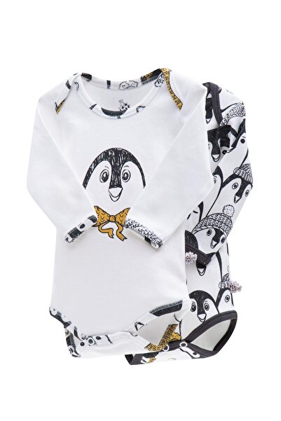 Ecocotton Pingu 2'li Bebek Zıbın Uzun Kollu %100 Organik Pamuk Penye Baskılı ...