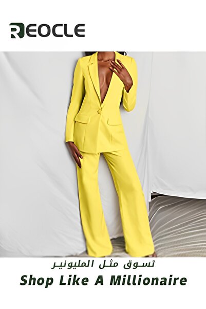 REOCLE Women's Single-breasted Solid Color Small Suit High-waisted Leggings, Casual Suit