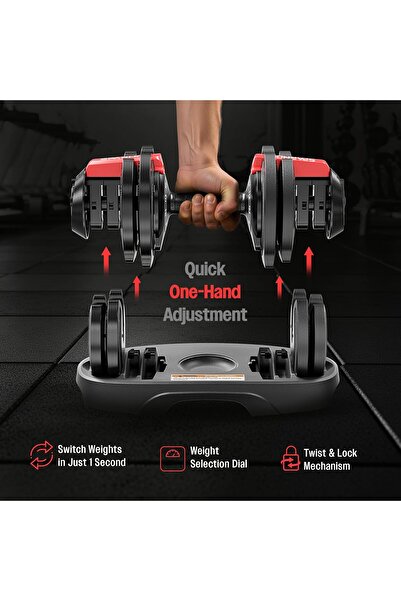 Sparnod Fitness SAD-12.5_PAIR 12.5kg Adjustable Dumbbells | 11 Steps, One-Hand Adjust, Steel Build