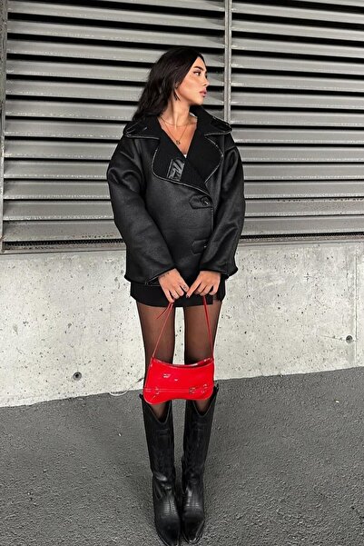 Behills Else Acı Kahve Dokulu Süet içi Peluşlu Oversize Zr Model Mont
