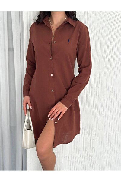 JESSE STORY KADIN KETEN TUNİK & GÖMLEK ELBİSE NAKIŞ DETAYLI %100 PAMUK KUMAŞ