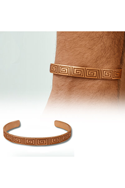 Tesbihane Men's Copper Bracelet - Greek Pattern - Flexible Structure
