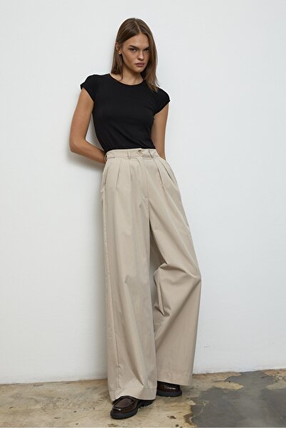 QANU Cotton Palazzo Pants Beige