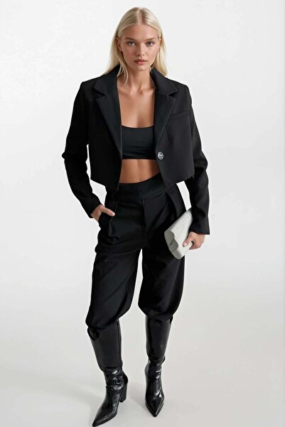 Maxi modena Crop Basic Blazer Black Jacket