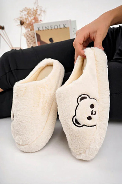 waykon Teddy Bear Embroidered House Slippers