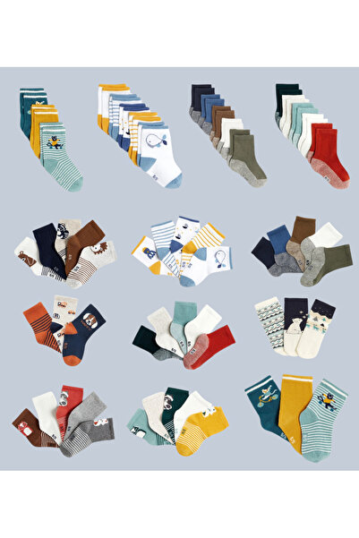 HT HİTRA 12'çift Organik Pamuklu 0/3 yaş Erkek Bebek Çorap