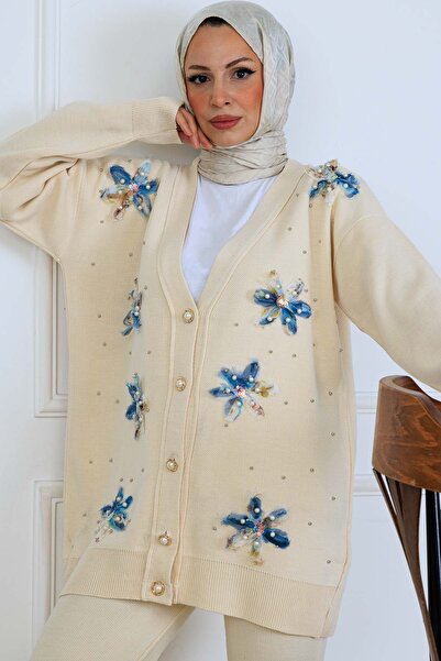 benguen Floral Knitwear Cardigan Set S1001 Stone Color