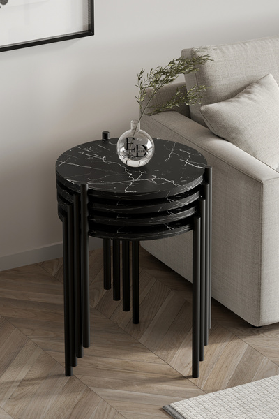 ED Efelez Design Zigon Sehpa , Nice 4'lü Zigon Sehpa Takımı , Siyah Metal - S...