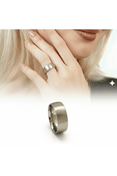 Tesbihane Silver Color Classic Design 316L Quality Stainless Steel Women Ring Wedding Band - 21 Size