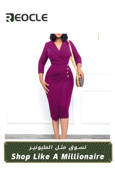 REOCLE فستان نسائي أنيق بتصميم قلم رصاص، ملفوف برباط على الخصر، مناسب للعمل و...