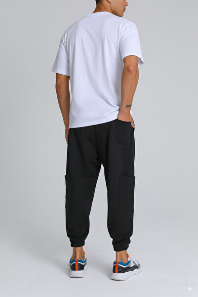 DARK AND BRIGHT Men's Baggy Pants with Side and Knee Pockets, Elastic Waistband, Elasticated Cuffs, Comfortable