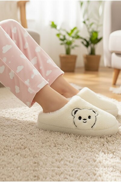 LETAO Γυναικείες παντόφλες σπιτιού με μαλακό βελούδινο με λεπτομέρεια αρκουδάκι