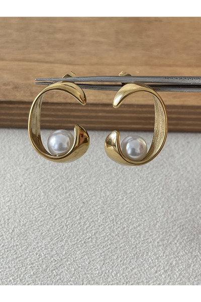 Rupen Kraft 316 L Surgical Steel Pearl Stylish Design Steel Earrings