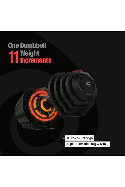 Sparnod Fitness SAD-12.5_PAIR 12.5kg Adjustable Dumbbells | 11 Steps, One-Hand Adjust, Steel Build