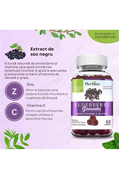 Herbion Naturals Gummy Candies with Elderberry Extract, Vitamin C and Zinc, 60 pectin jellies