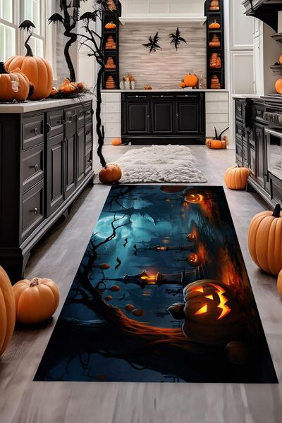 Gökotta Kaymaz Taban Makinede Yıkanabilir Halloween Cadılar Bayramı Desenli G...