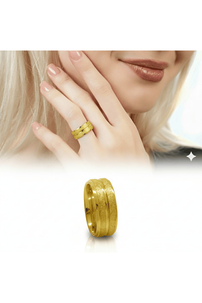 Tesbihane Gold Color Modern Design 316L Quality Stainless Women Steel Ring Wedding Band - 21 Size