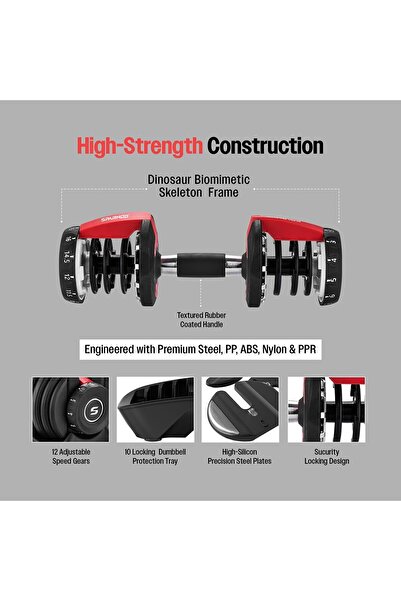 Sparnod Fitness SAD-16 Adjustable Dumbbell 16kg with 12-Level Quick Digital Dial & Base Tray