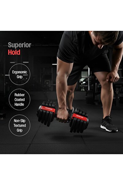 Sparnod Fitness SAD-18_PAIR 18kg Adjustable Dumbbells | Quick Dial, Safety Lock, Non-Slip Handle