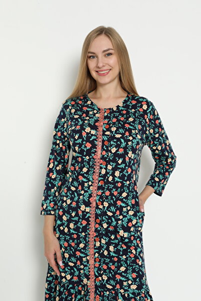 STELLETO Boydan Düğmeli Dantel Detaylı Truvakar Kollu Pamuklu Modal Elbise