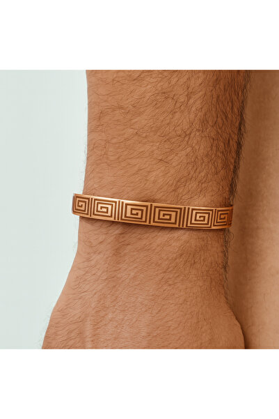 Tesbihane Men's Copper Bracelet - Greek Pattern - Flexible Structure