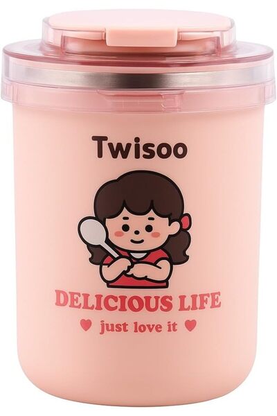 Twisoo كوب حساء وفطور محمول من الفولاذ المقاوم للصدأ سعة 500 مل - تصميم كرتون...