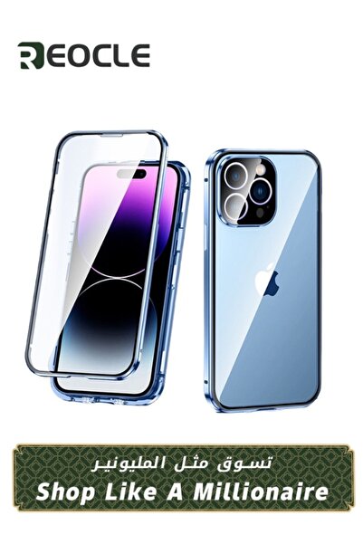 REOCLE جراب لهاتف iPhone 14 13 Pro Max جراب زجاجي مزدوج الجوانب مع واقي لعدسة...
