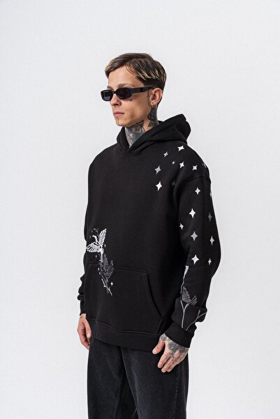 Respire Мъжка блуза с качулка без бродерия, черна