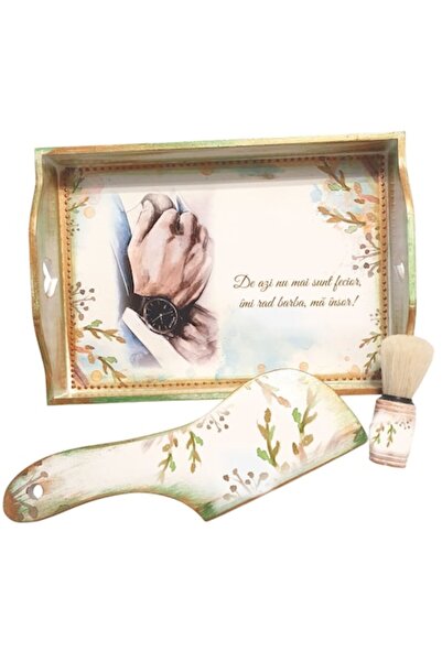 mixartstudiobym Set Gatitul Mirelui – tava, perie de ras si satar decorativ, stil vintage