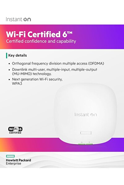 Aruba Instant On AP22 (RW) 2x2 Wi-Fi 6 Indoor Access Point (R4W02A)