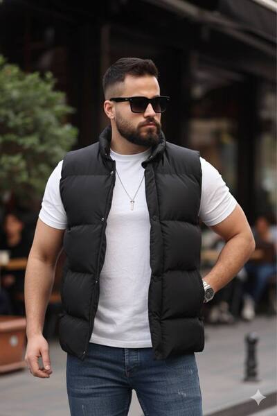 S&M CLOTHİNG Ανδρικό φουσκωτό γιλέκο New Season με κουμπωτά και φερμουάρ