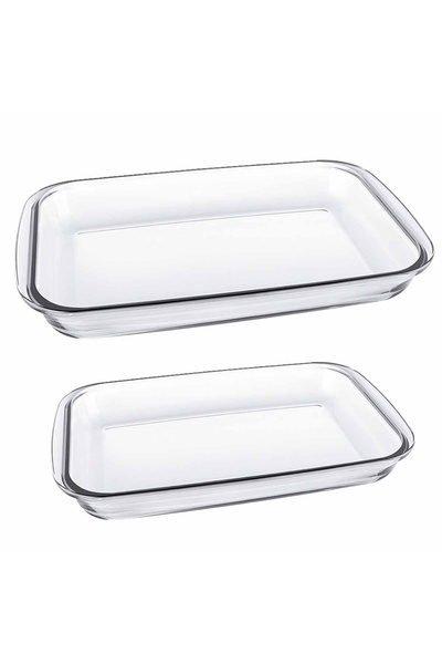 Marinex طقم تحميص زجاجي مستطيل الشكل مكون من قطعتين (2.2 لتر + 2.9 لتر) - متين ومقاوم للحرارة، شفاف