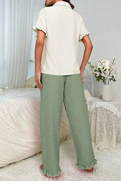 ACKonline Set de pijamale Secret Dream Green decolteu petrecut în V cu volane 7023