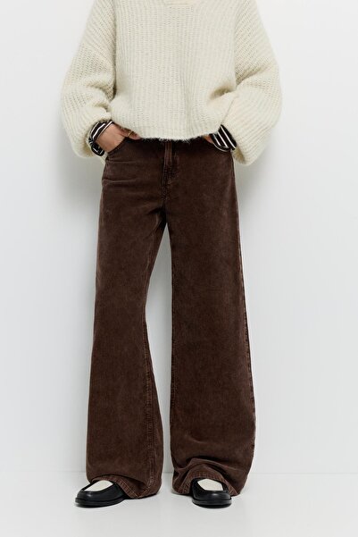 Pull & Bear Kadife geniş paça pantolon
