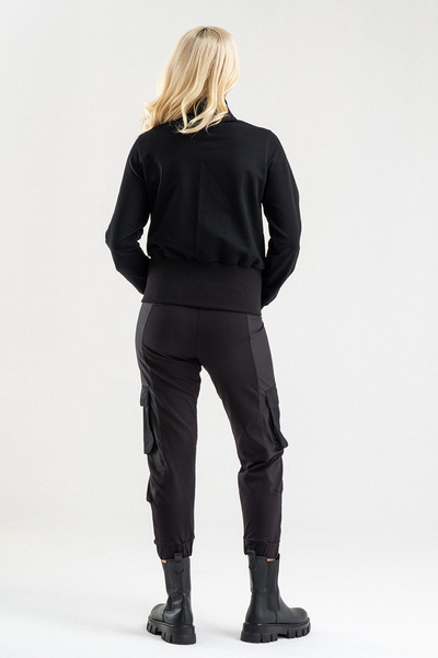 Bold & Young Black Stylish Zippered Sweat Jacket with Flywheel Detail