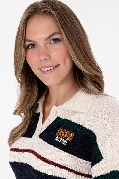 U.S. Polo Assn. Kadın Beyaz Polo Yaka Kazak 50309587-VR256