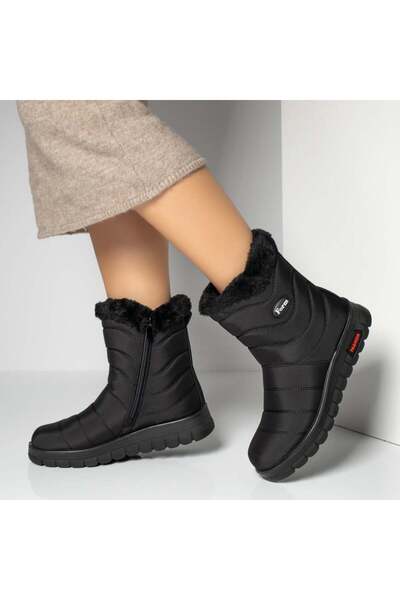 BMoD Women's black quilted fabric boots with a zipper MOD10463