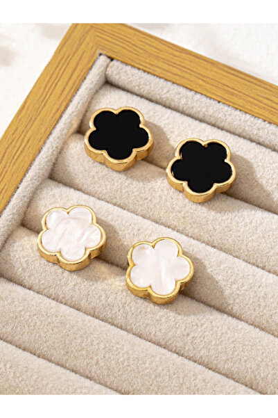 Inovius Set 2 Perechi Cercei Trifoi, Clovelle â€“ Metal Alb-Negru - 306464