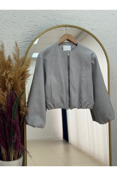 BENAHOLL Arioria Double Pocket Short Jacket with Elastic Bottom-Kt1800 Gray