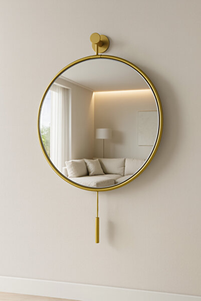 Wallover Design Massivie Mini Serisi Ledli Gold Metal Duvar Aynası – 40x55 cm...