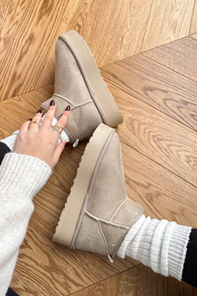 Cappmoda Ayk-1022 Stone Color Fur Inside Medium Size Winter Boots