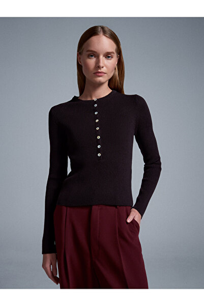 Dilvin 10819 Wool Blend Thin Knitwear-Dark Brown