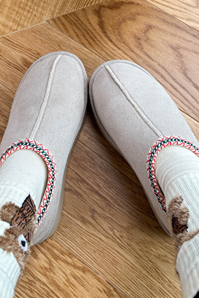 Cappmoda Ayk-1023 Stone Color Fur Lined Ankle Boots