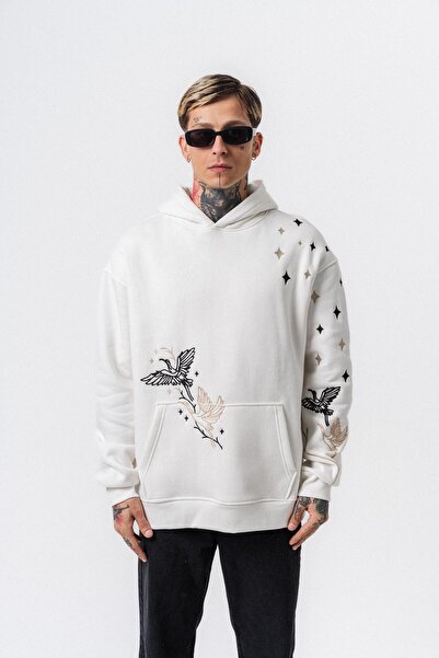 Respire Мъжка блуза с качулка без бродерия, в цвят екрю