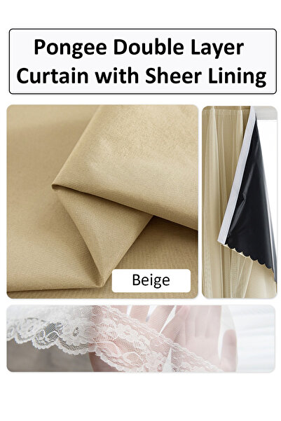 Generic Velcro Curtains with Sheer, 100% Blackout, 1 Panel, 2mW *2mH, Fits Windows 1-1.3m Wide, #Beige