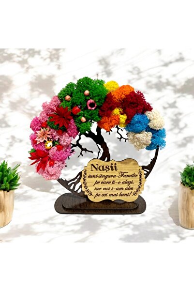 OEM Personalized 'Tree of Life' wall art with stabilized moss, 20 cm, 4 seasons, wenge