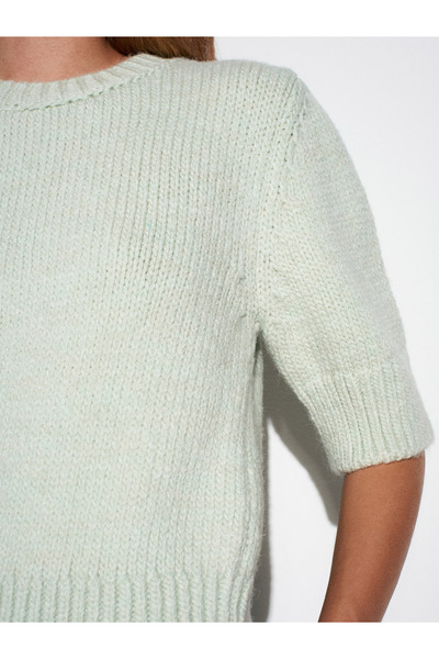 Dilvin 10821 Crew Neck Short Sleeve Knitwear Sweater-Mint