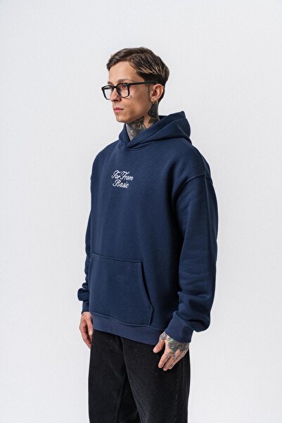 Respire Мъжка блуза с качулка Far From Basic с бродерия в тъмносин цвят