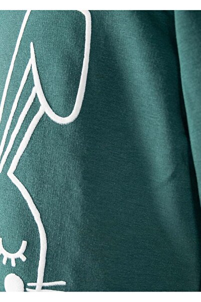 Ozmoz By Mukadder Özden 100% Cotton Printed Green Winter Girls' Sweatshirt