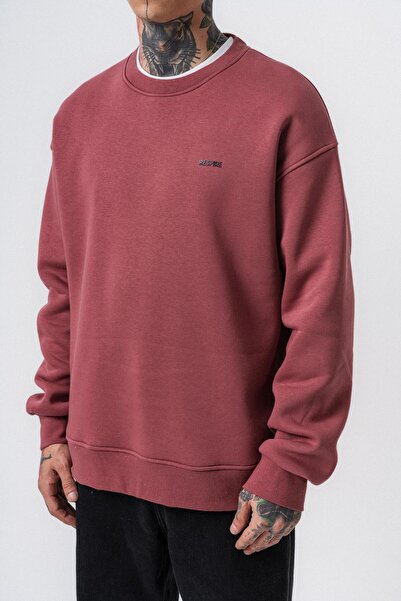 Respire Men's Basic Oversize Sweatshirt with Text Detail Rose